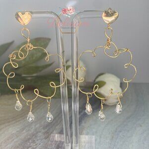 Cloud & Raindrop Clay Earrings- Storm Cloud Earrings-Crystal cloud earrings